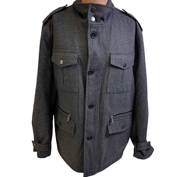 MICHAEL KORS Mens Charcoal Grey Wool Pea Coat Jacket Sz Large - Picture 6 of 6